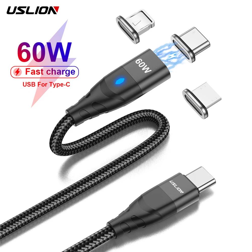USLION ׳ƽ ̺ USB C-ũ USB C Ÿ ̺,   3.0 PD  ,  ƺ   ̺, 60W